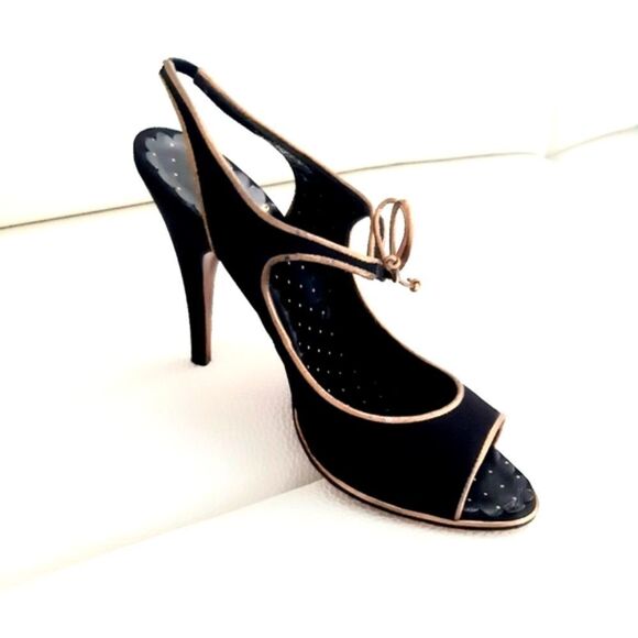 Moschino Authentic CheapandChic Slingback Open toes Heels Gold Trim Sz 7 - Picture 3 of 11